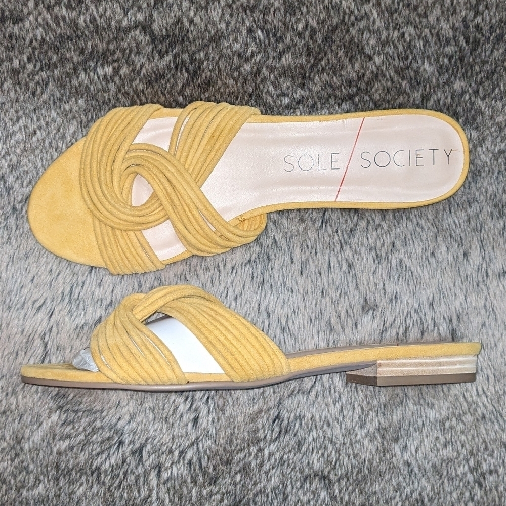 Sole Society Dahlia Suede Knotted Slide Sandal Spicy Mustard Women's 9.5 - Picture 7 of 8